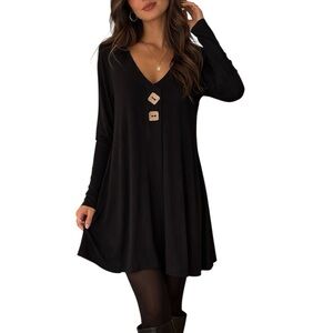 Black Swing Tunic Dress Wood Button
Detail Long Sleeve Size Medium